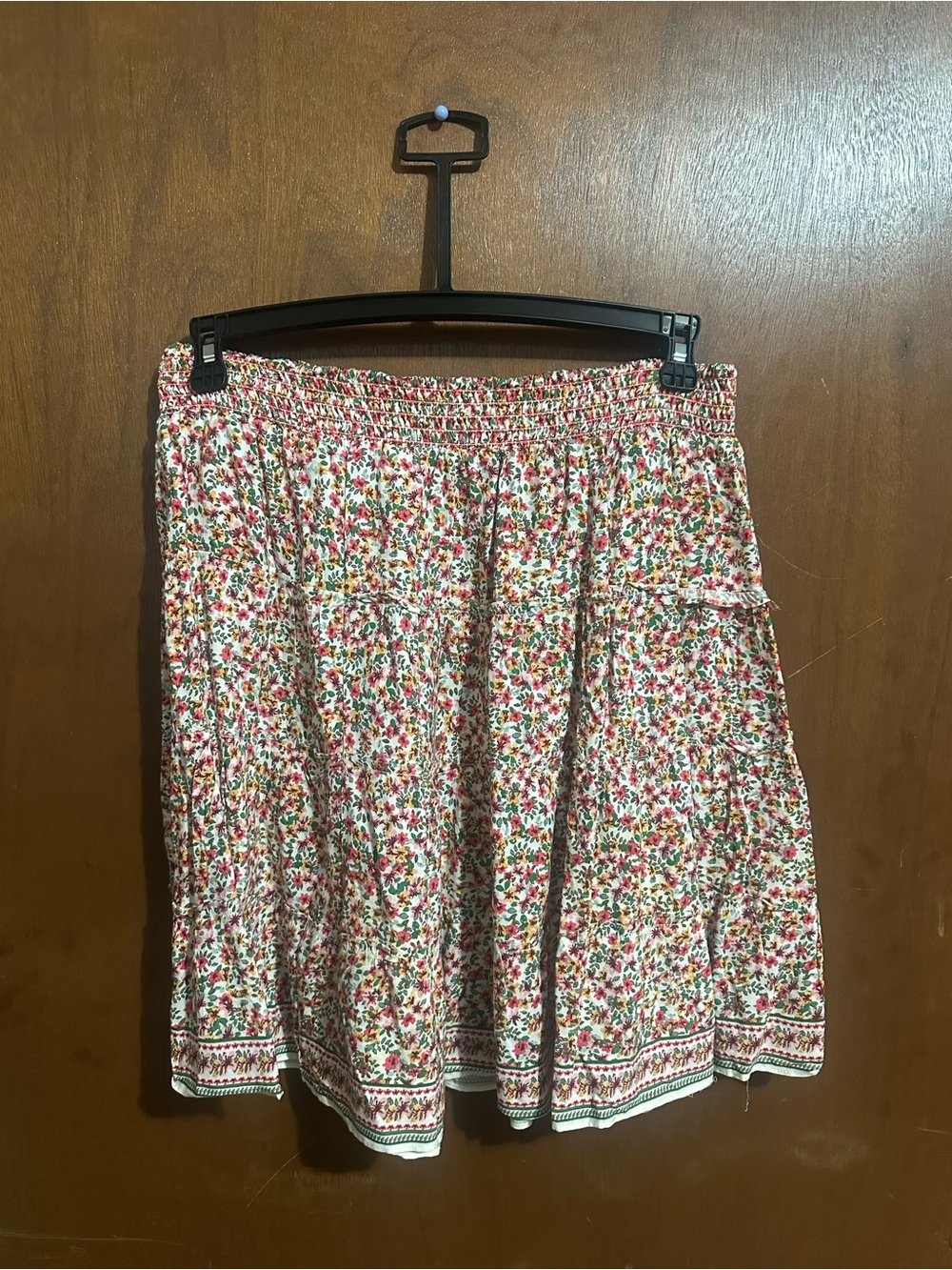 Floral Tiered Mini Skirt - White with Pink & Green